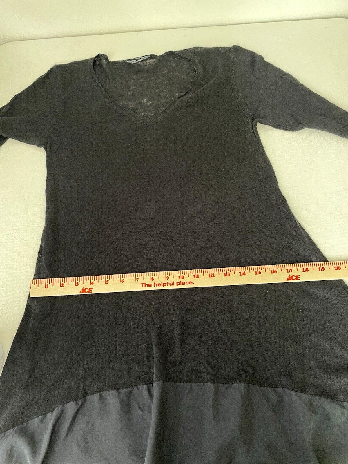 EILEEN FISHER Dress XS Fine Gauge Linen Silk Tunic Elbow Sleeve Pullover Black