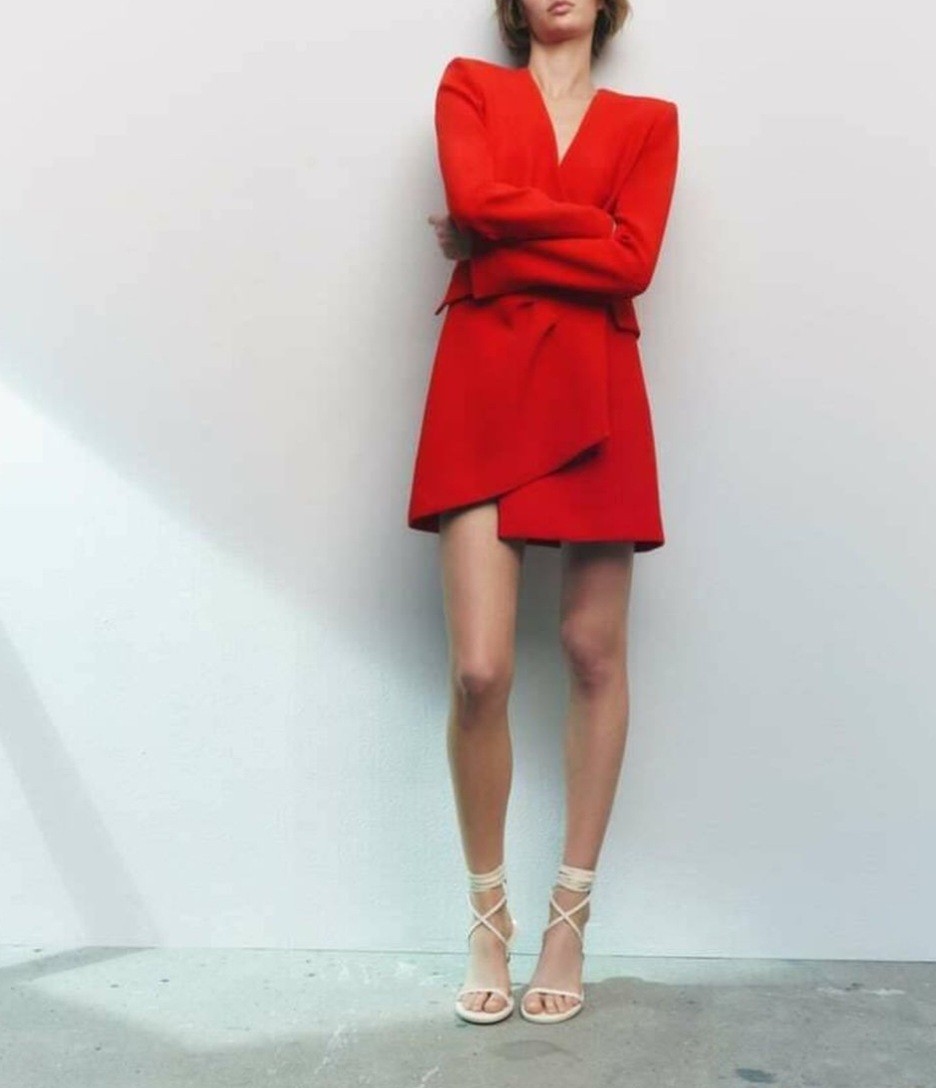 Zara Red Blazer Mini Dress NWT Size S Structured Tuxedo