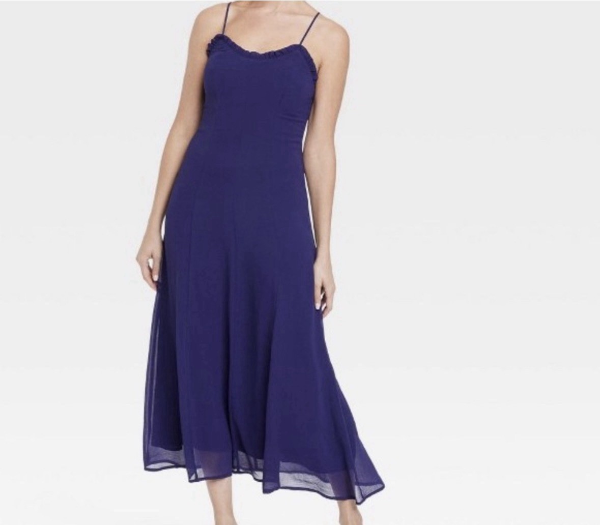 NWT Chiffon Ruffle Size M Maxi Dress from A New Day NAVY BLUE