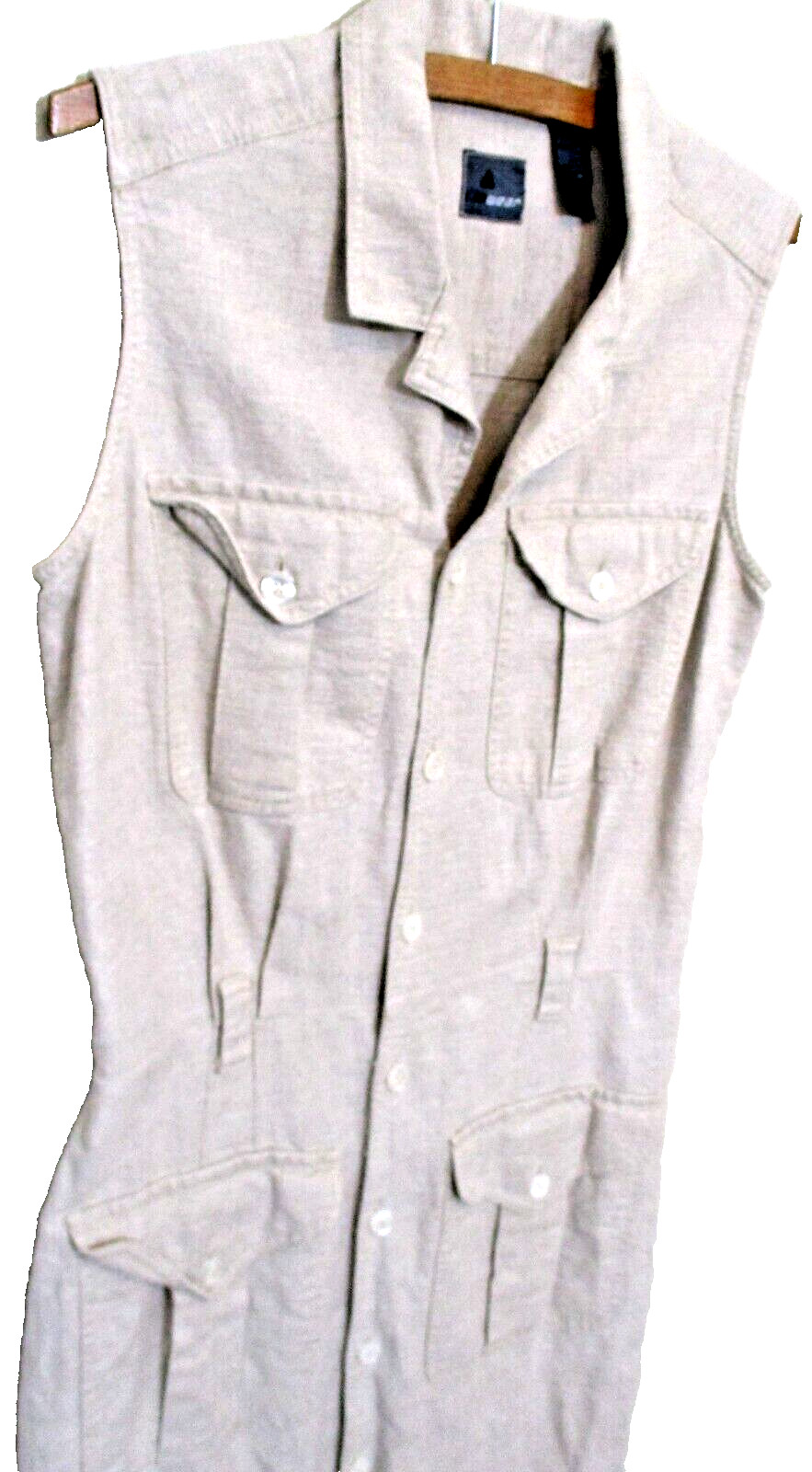 Liz Wear Tan Khaki Linen 1-Piece Suit Tank Dress Fitted Waist Belt Loops Size 12