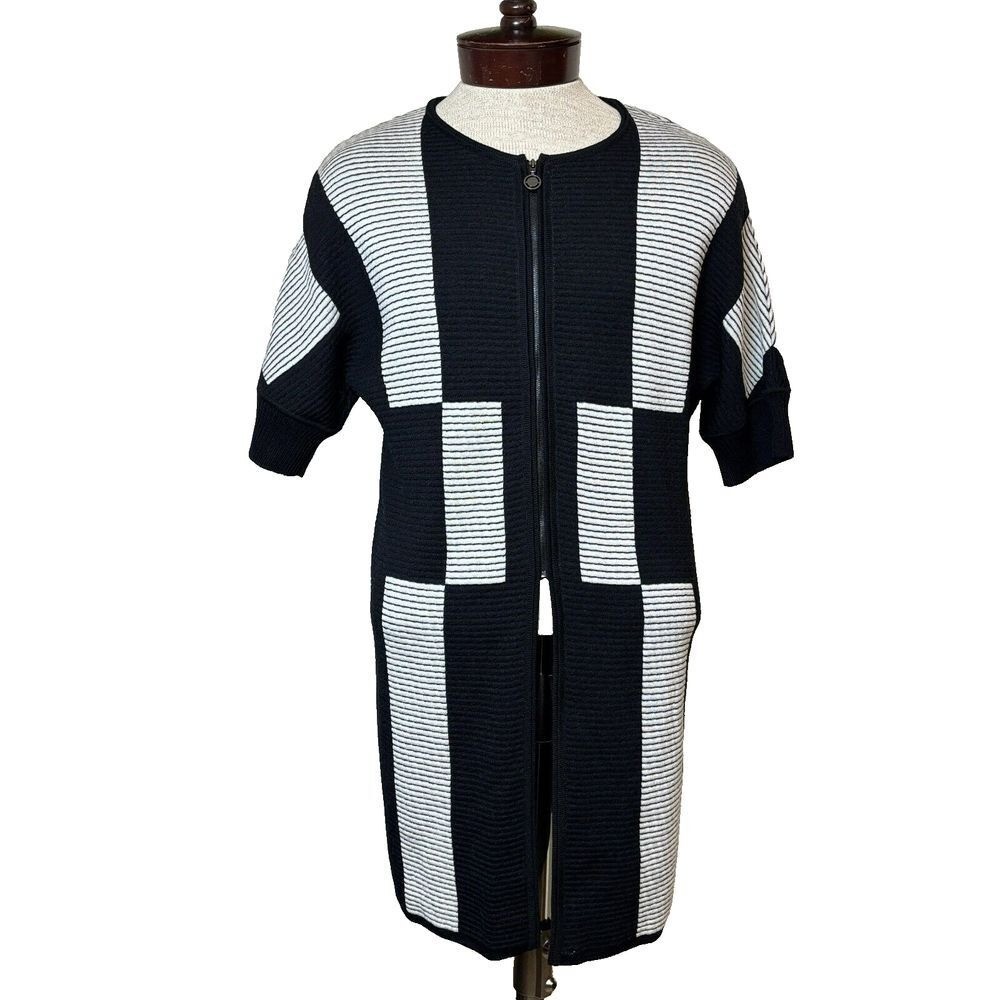 St. John Women’s Black & White Geometric Wool Blend Dress Sweater Size S-M