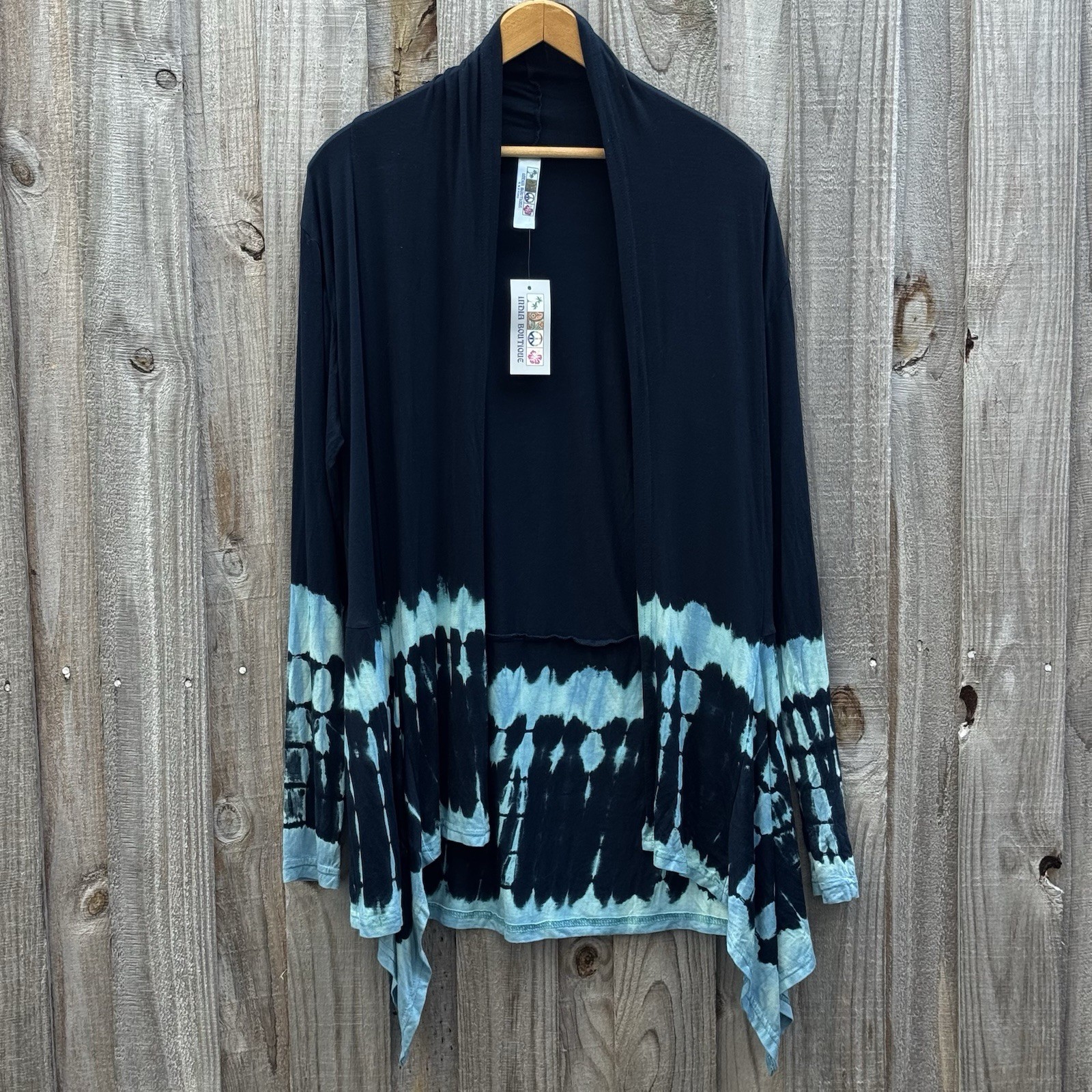 India Boutique Soft Tie Dye Cardigan Jacket Boho Free Size Blue Teal NWT