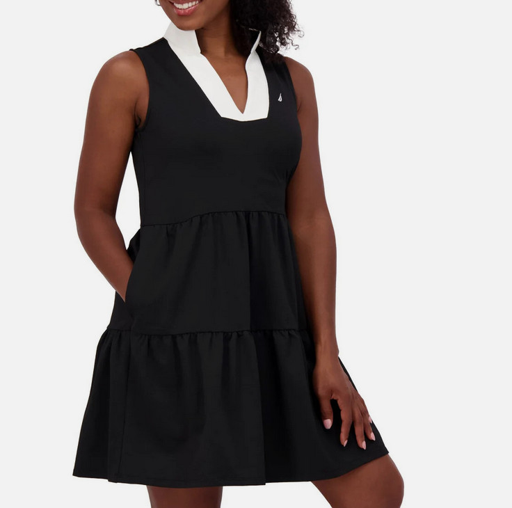 Nautica Jeans Women’s Tiered Dress, Black, M
