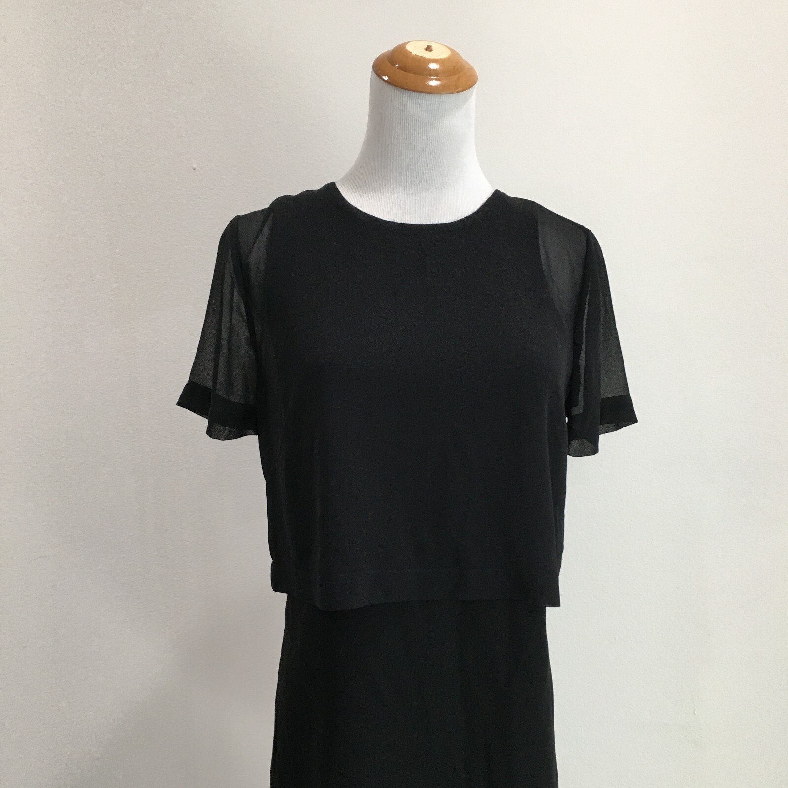 BCBGMAXAZRIA Black KRISTY Overlay Split Back Short Sleeve Dress Womens sz XS