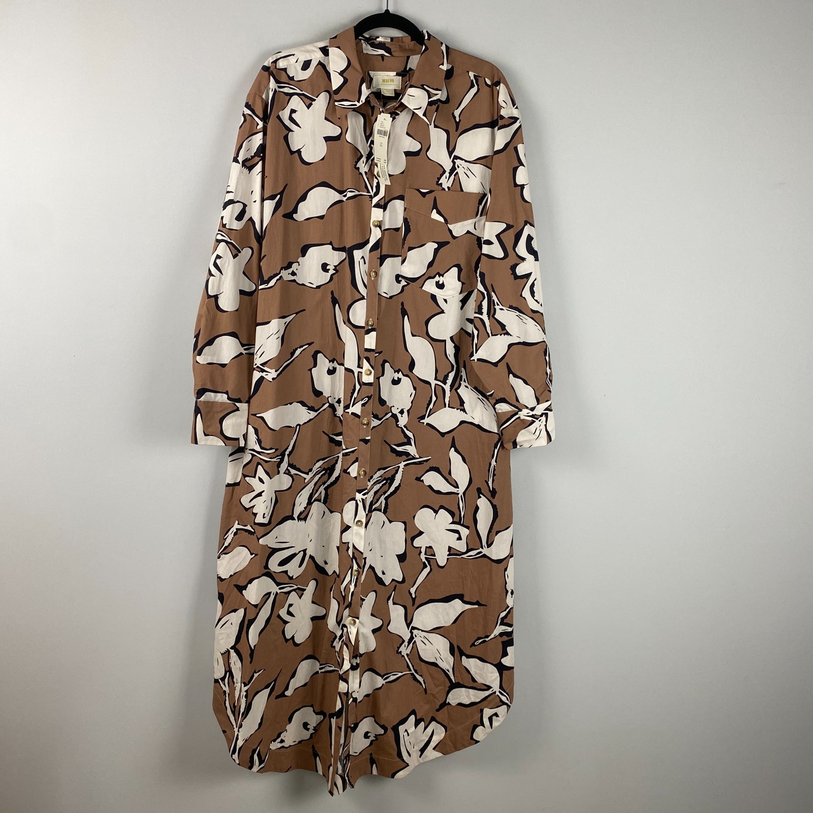 Maeve Anthropologie The Soren Shirt Dress Size XL Brown White Floral