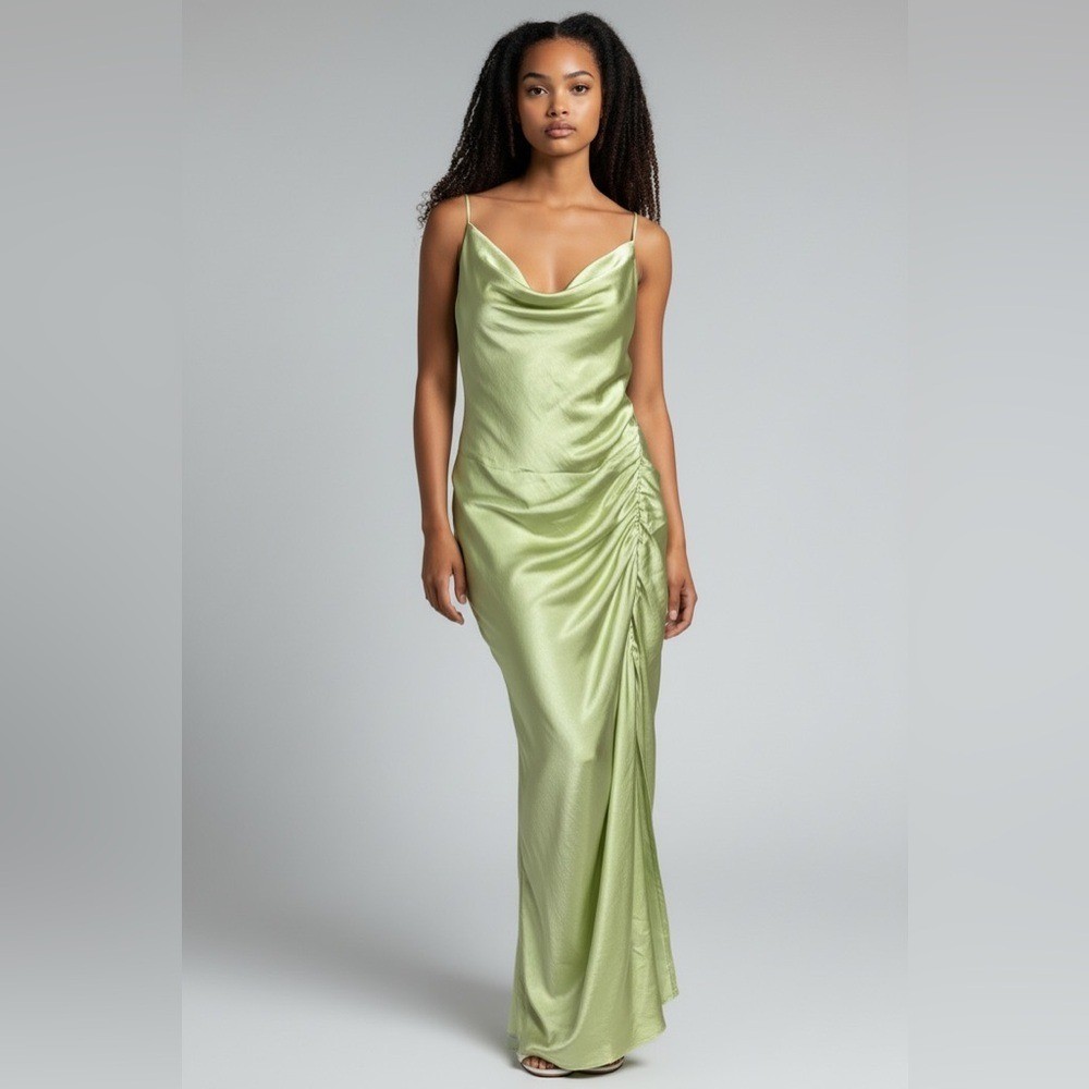 Abercrombie&Fitch Green Sleeveless Drape Neck Formal Long Gown Prom size L NWT