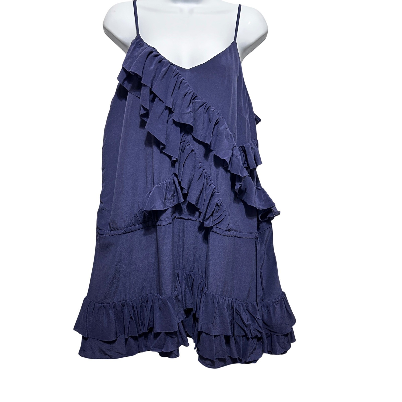 Banana Republic Women Boho Romantic Ruffle Mini Dress XL Purple Silk Coquette