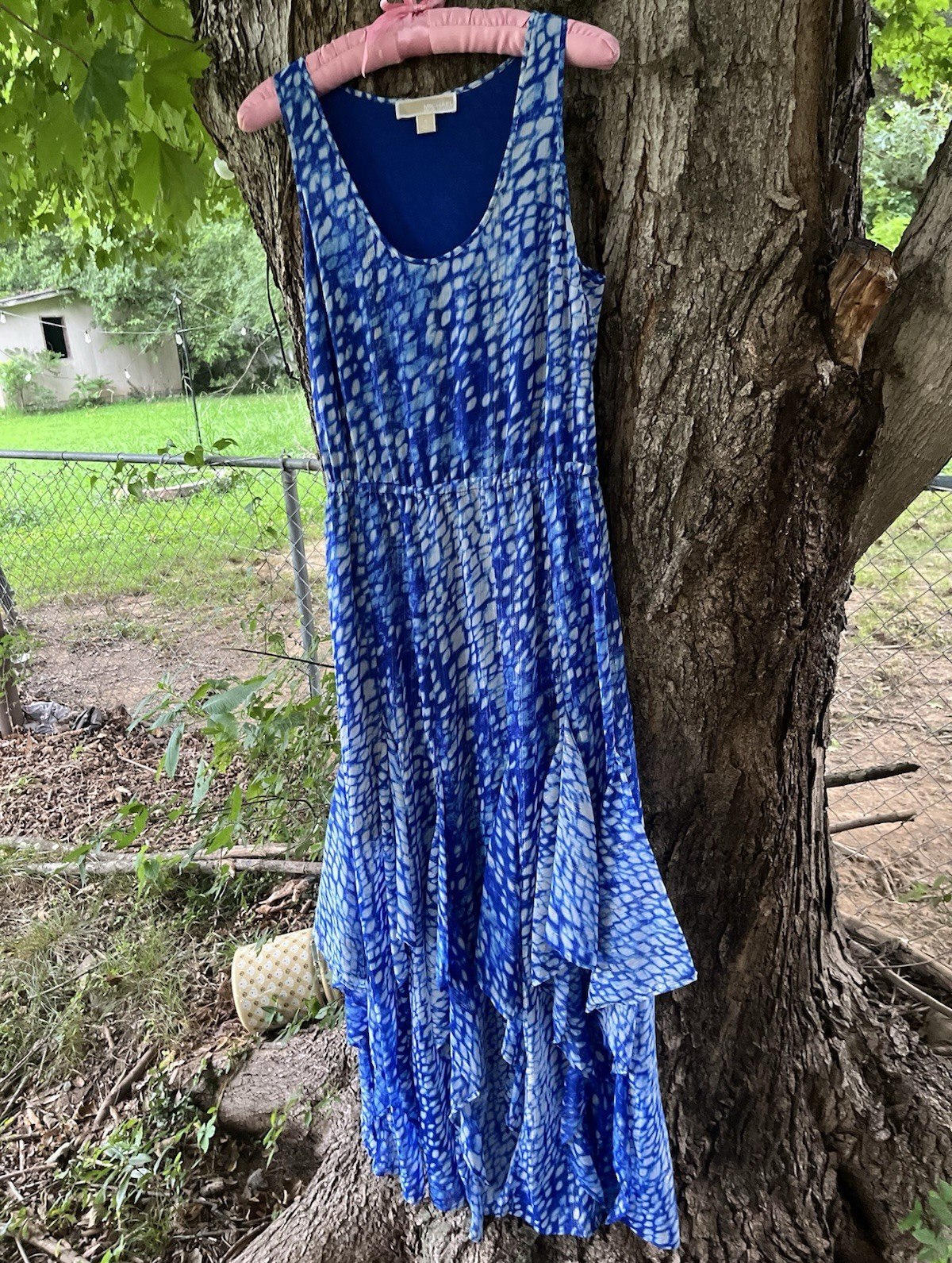Michael Michael Kors Womens Abstract Maxi Dress S Scoop Neck Ruffle Lined