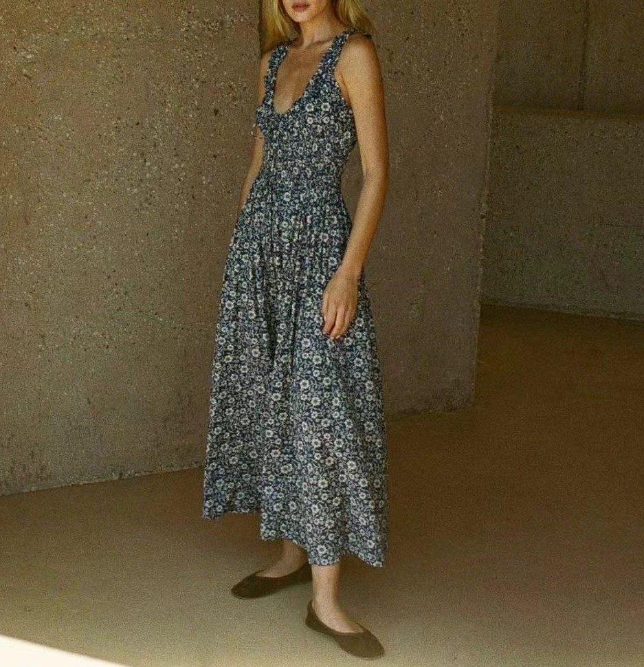 Women Doen Cotton Blend Floral Sleeveless A-line Midi Dress