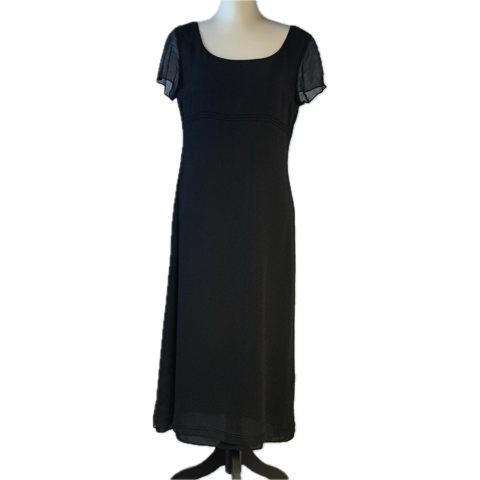 INC Concepts Sheer Sleeve Scoop Neck Lined Silk Sheath Maxi Dress Black Women 8