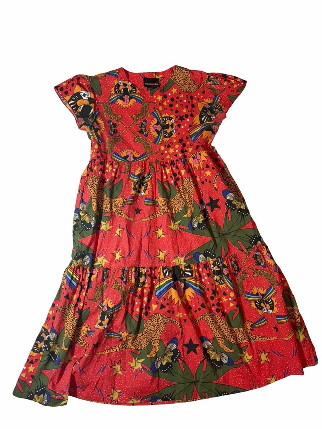 Nooworks Naomi Pride Tiger Dress XS Red Rainbow Tiered Cotton Dress