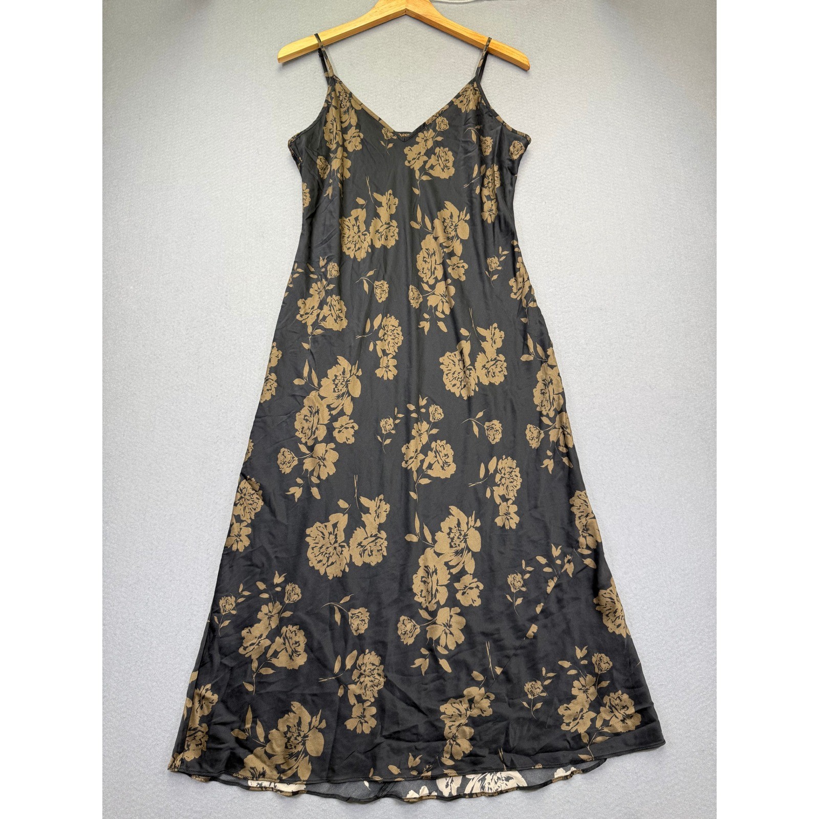 Quince 100% Washable Silk Slip Dress XL Caper Eclipse Floral V-Neck Midi LB73834
