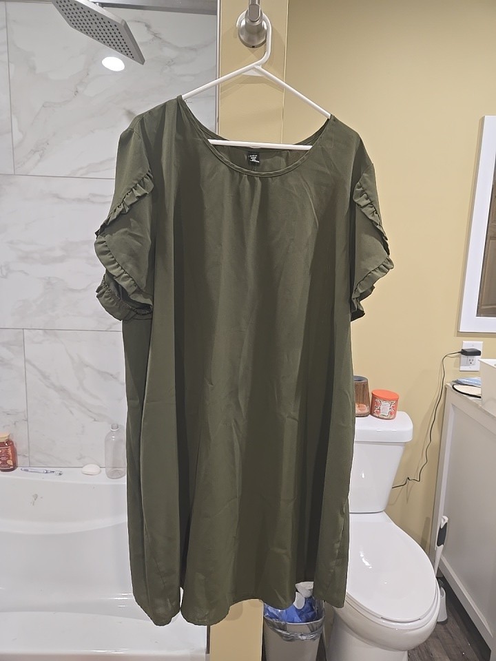 Shein Curve Army Green Ruffle Sleeve Dress 2XL