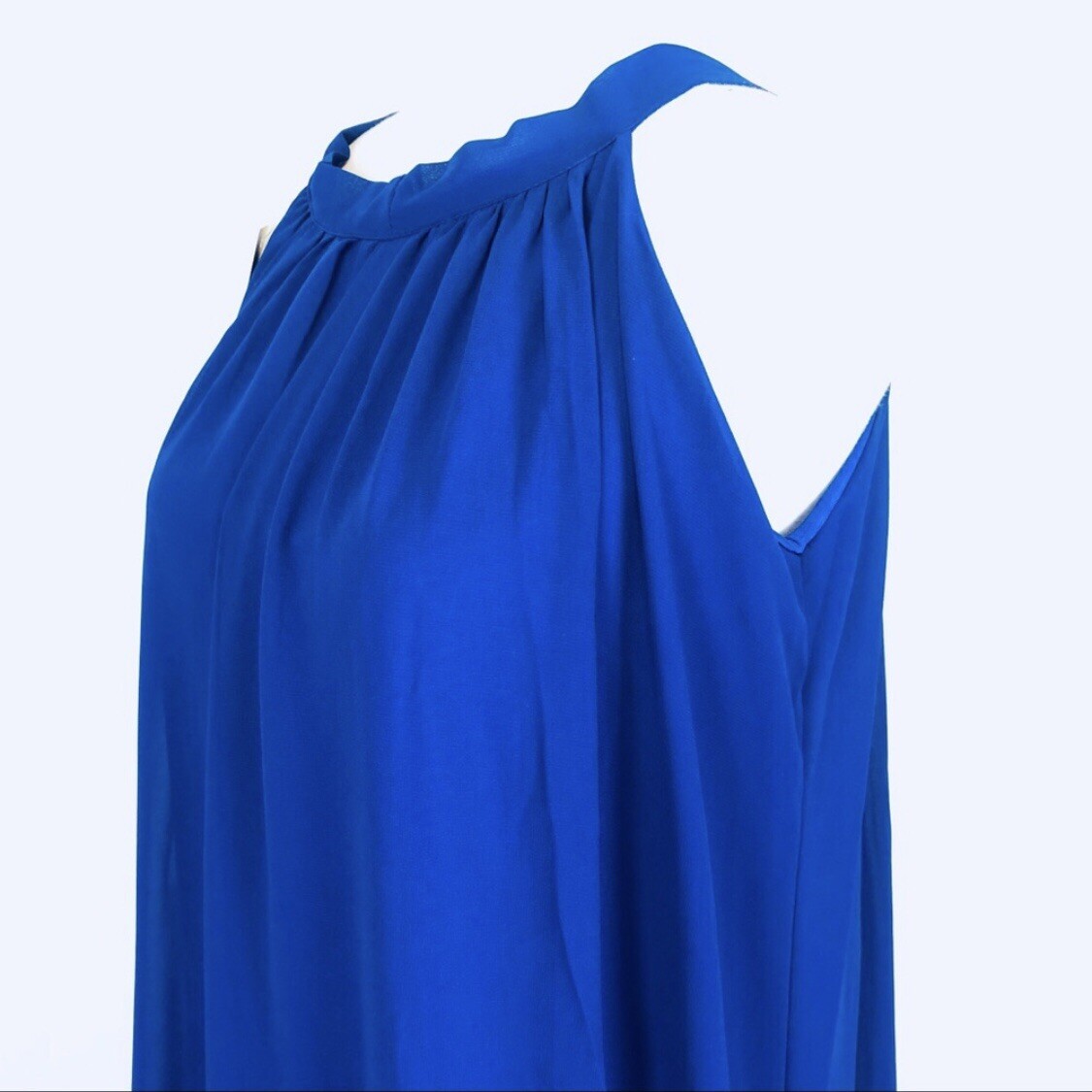 Royal Blue Sheer Chiffon Halter Dress Womens Small Sleeveless Sheath Back Tie