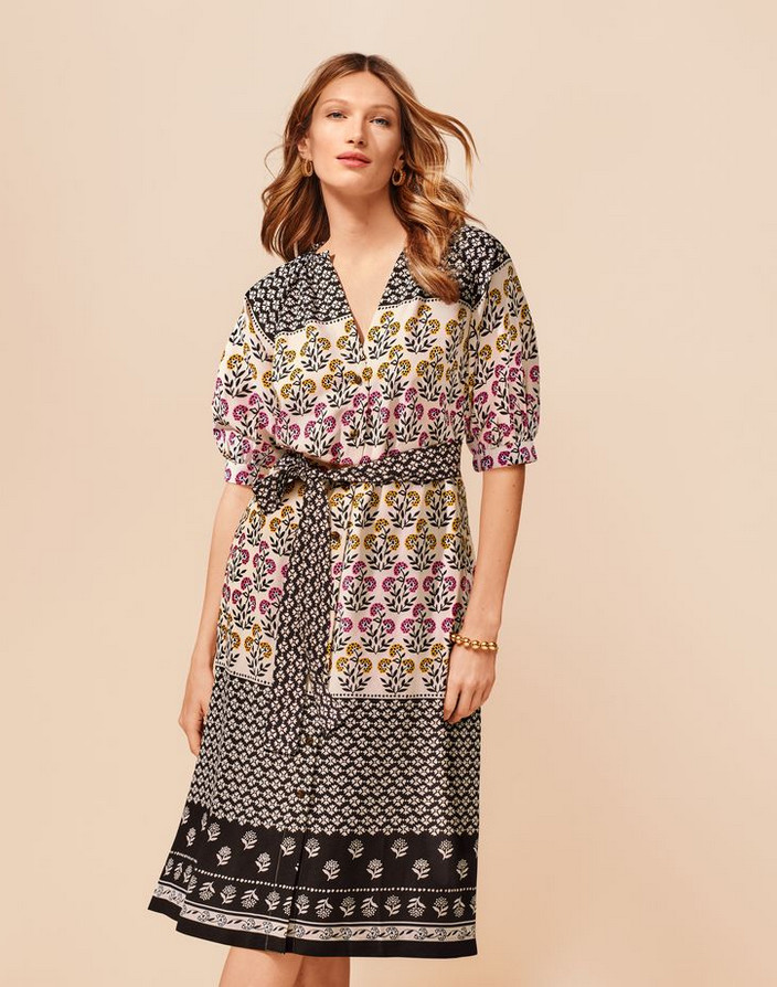 NEW ANN TAYLOR $169 BORDER FLORAL PUFF SLEEVE SHIRTDRESS DRESS SZ 6