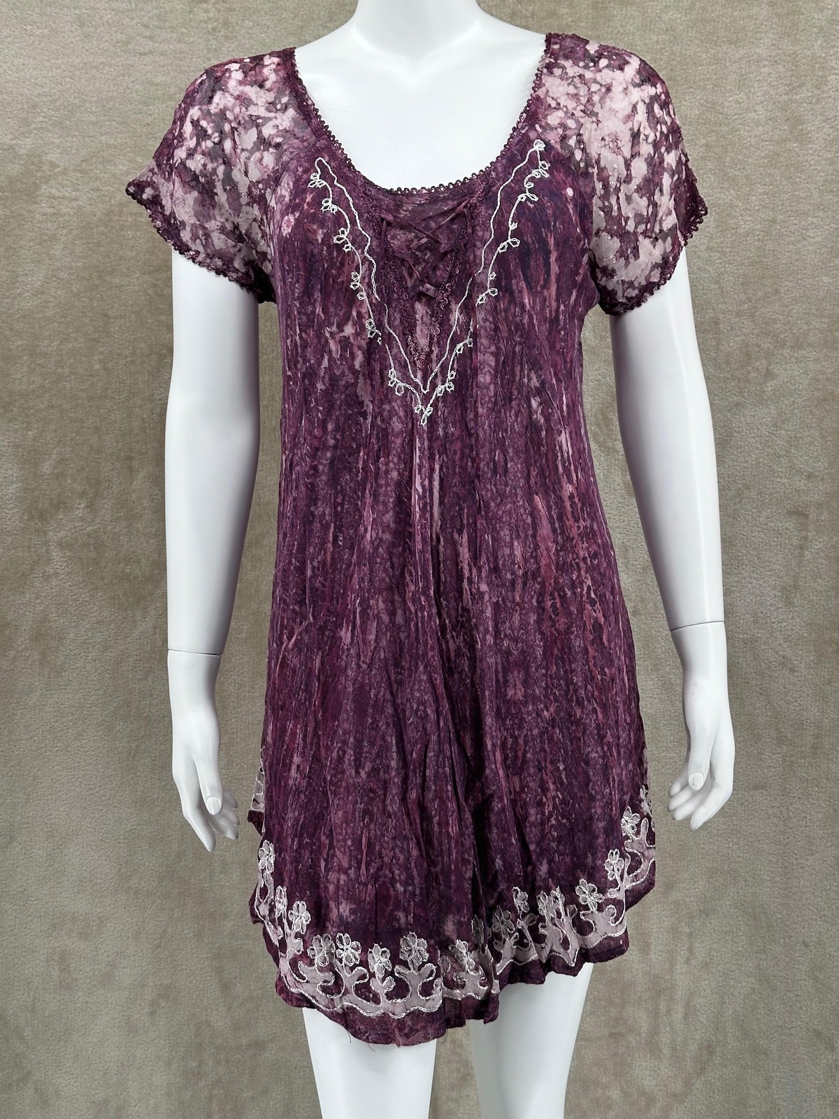 Dress Womens Free Size Purple Sheer Embroidered Boho Festival Gypsy Fairy Hippie
