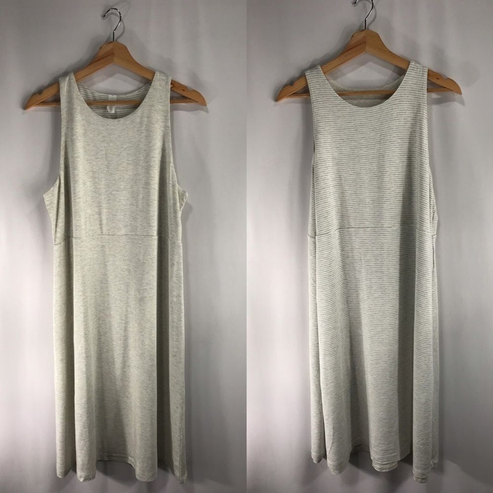 Athleta Tall Large Reversible Santorini High Neck Dress Oatmeal Heather Striped