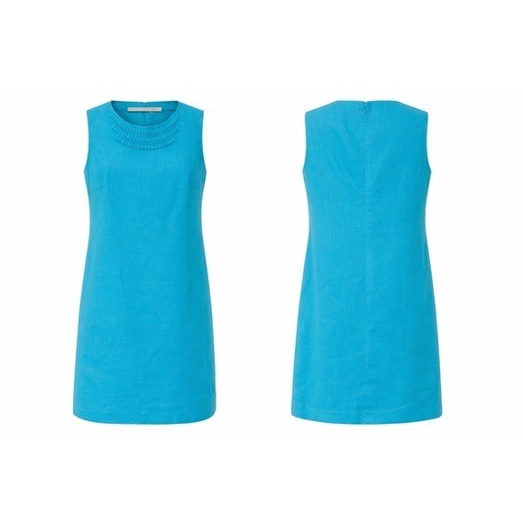 Kim Rogers Dress Women’s 12 Turquoise Sleeveless Shift 100% Linen NWOT Summer