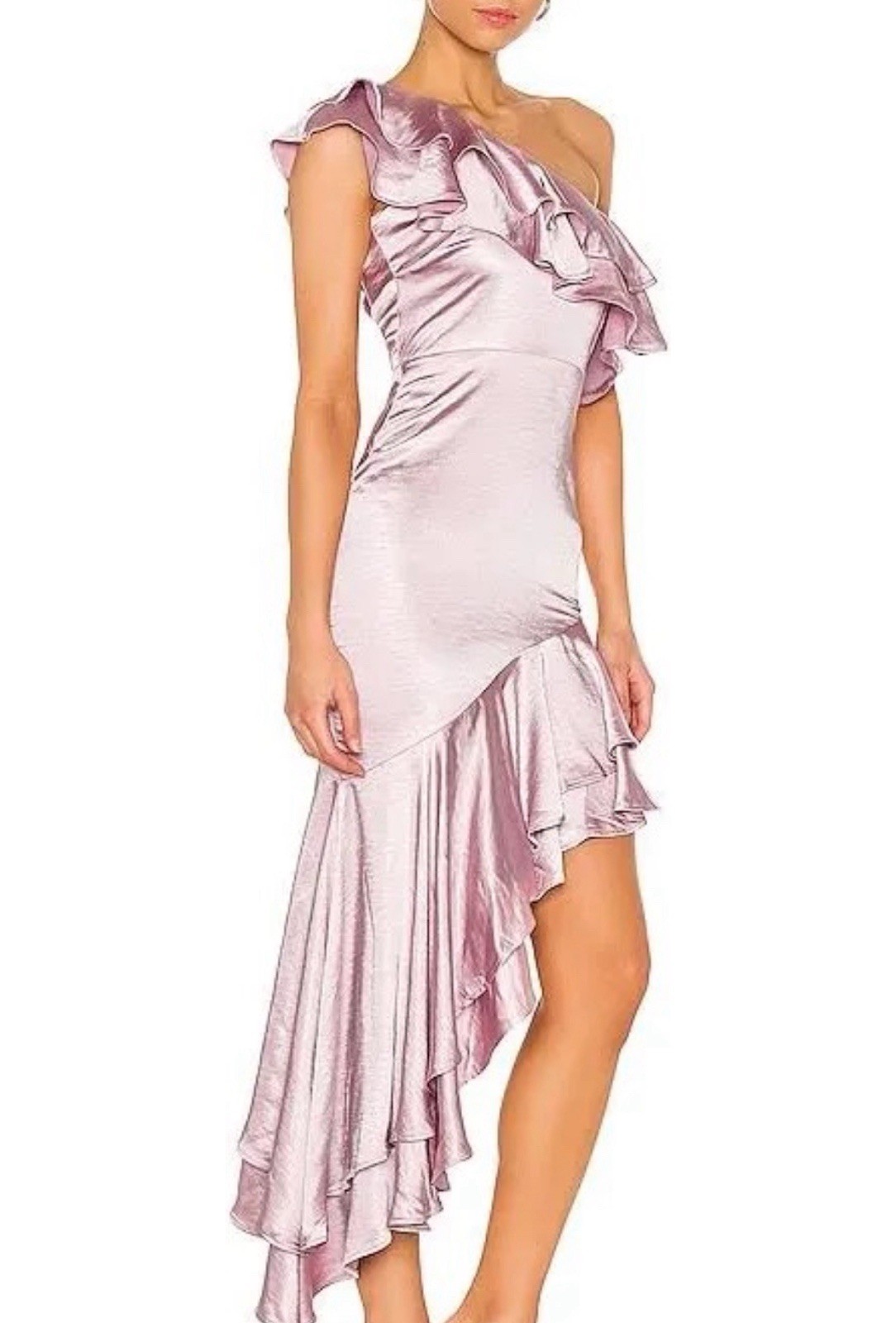 Lovers and Friends Giuseppina Gown One Shoulder Silk Ruffle Dress