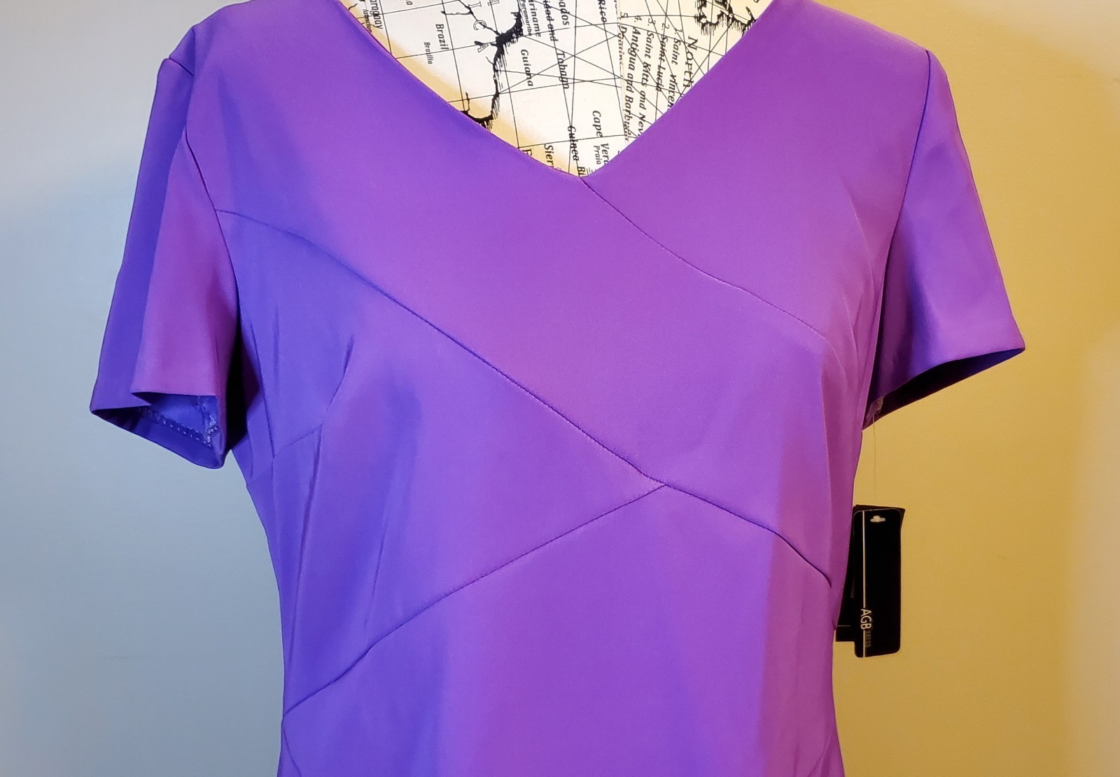 AGB Womens Size 14 Violet Purple Sheath Dress Short Sleeve Zip Back NWT Stretch