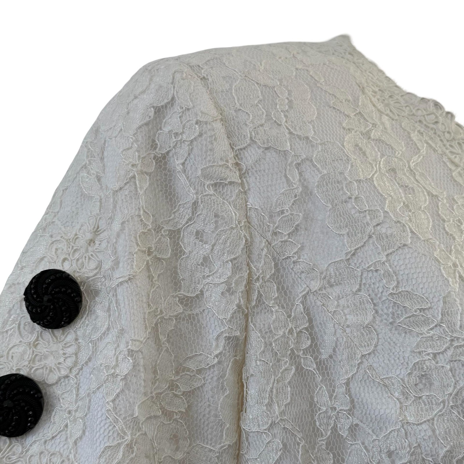 Vintage Bill Blass Evening Dress Womens 10 White Lace Black Bow Open Back 90s