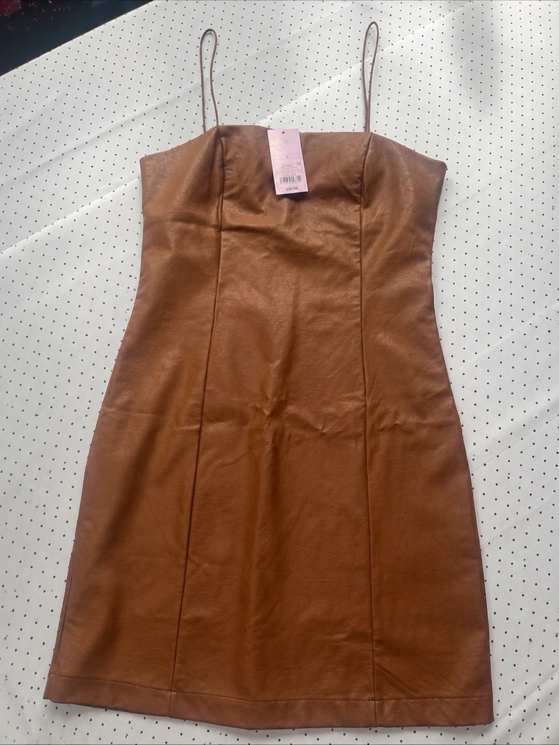 Wild Fable Faux Leather Mini Dress Cognac Brown Spaghetti Strap Bodycon Sml NWT