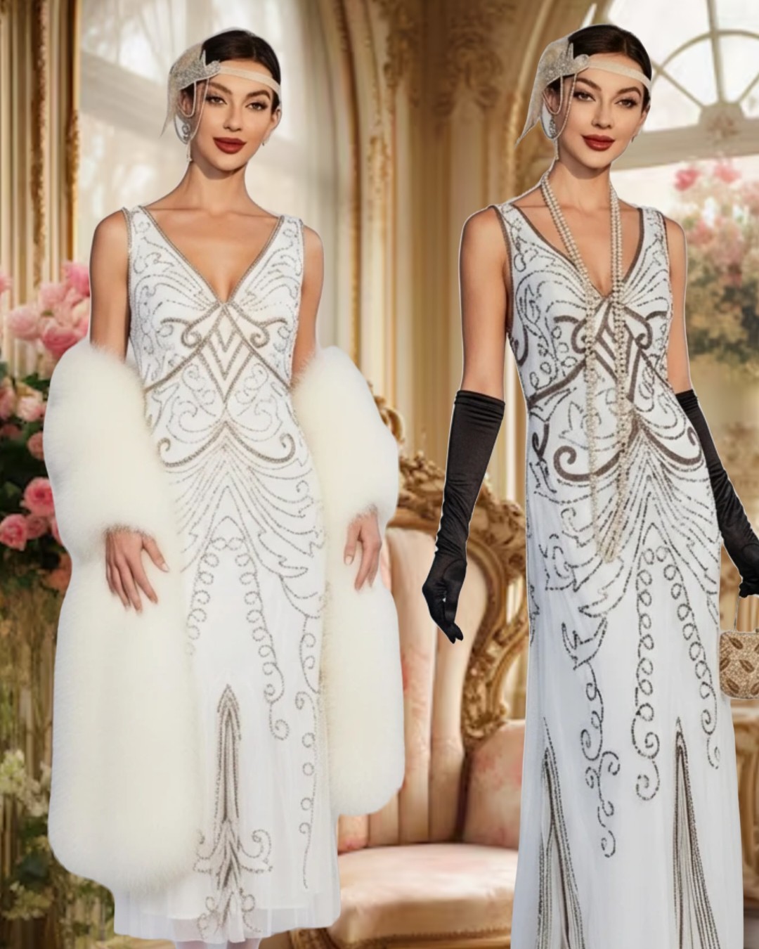 berkertex cream gold Dress Lace beaded wedding Occasion 20s gatsby evening 16 18
