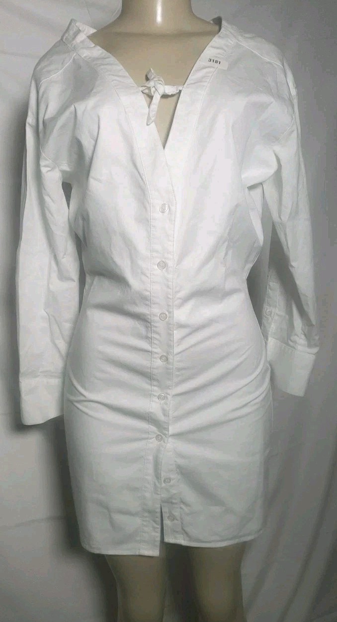 Zara White Mini Shirt Dress Long Cuff Sleeve Button Top Womens Medium