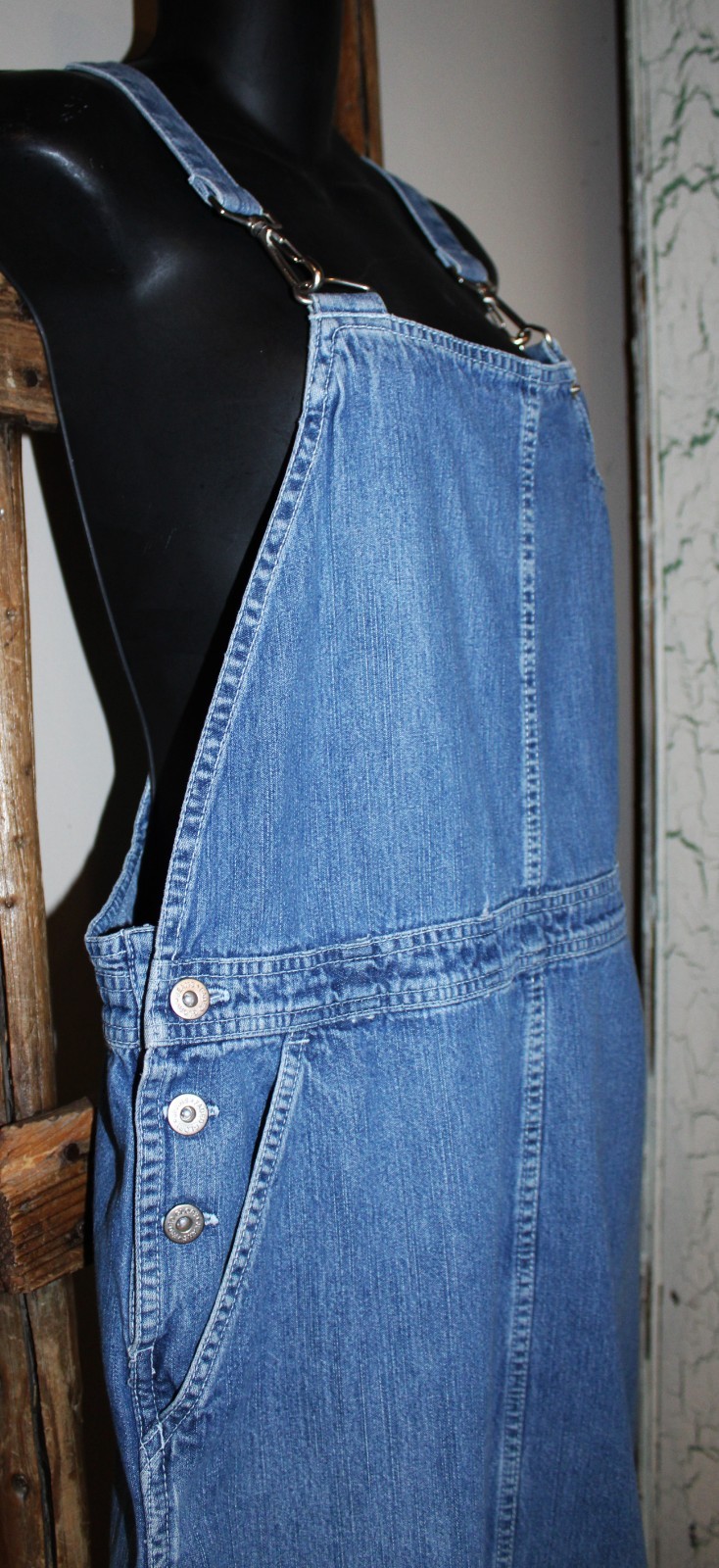 Womens~VINTAGE 90s~FADED GLORY~Medium Wash~BIB OVERALL Dress~Distressed~COTTON~M