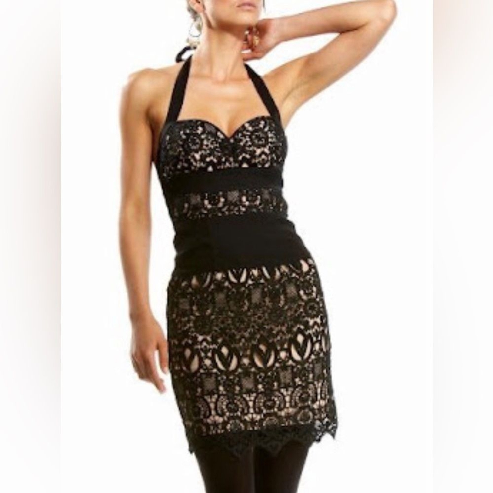 Bebe Women Y2K Silk Lace Trim Asymmetric Babydoll Halter Dress Size M Fairy Goth