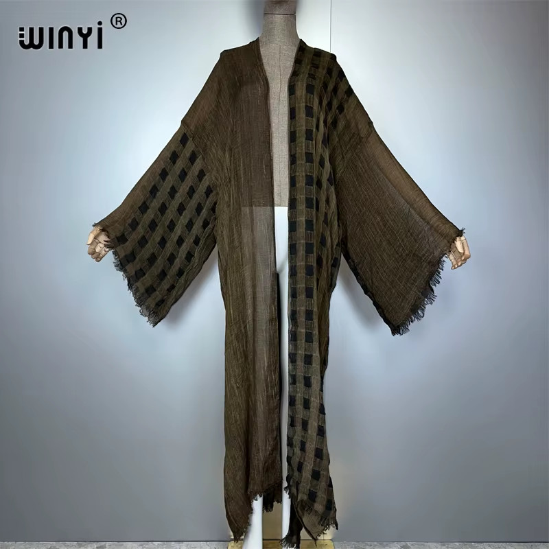 Retro Kimono Kaftan Beachwear Hand Dyed Cardigan Evening Dress Abaya Dubai Luxur