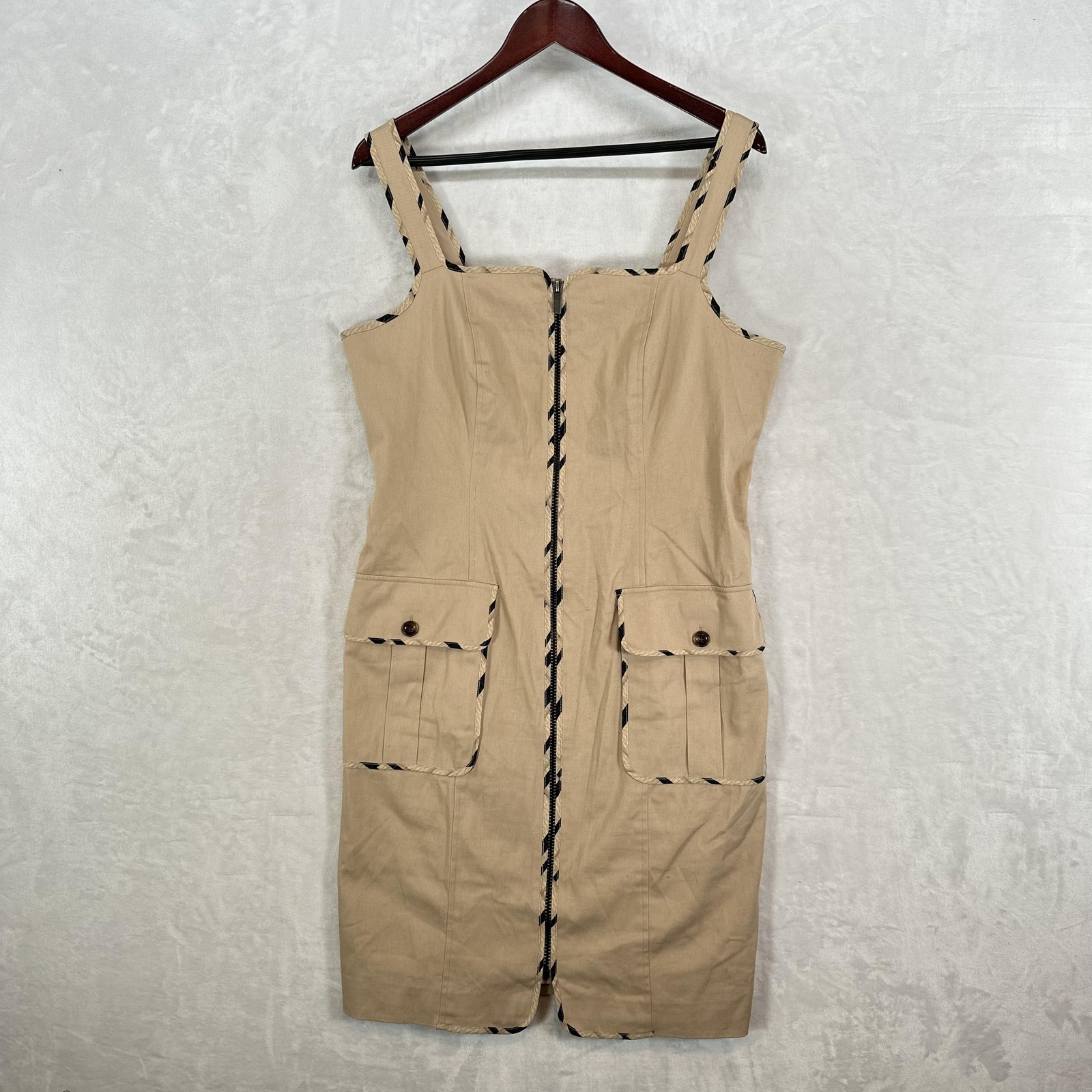 LDT Dress Womens 14 Khaki Zip Front Sleeveless Midi Utility Cargo Safari