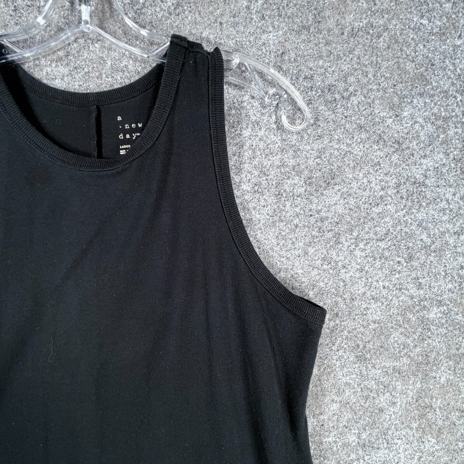A New Day Fit & Flare Mini Tank Dress Womens L Black Stretch Scoop Neck Classic