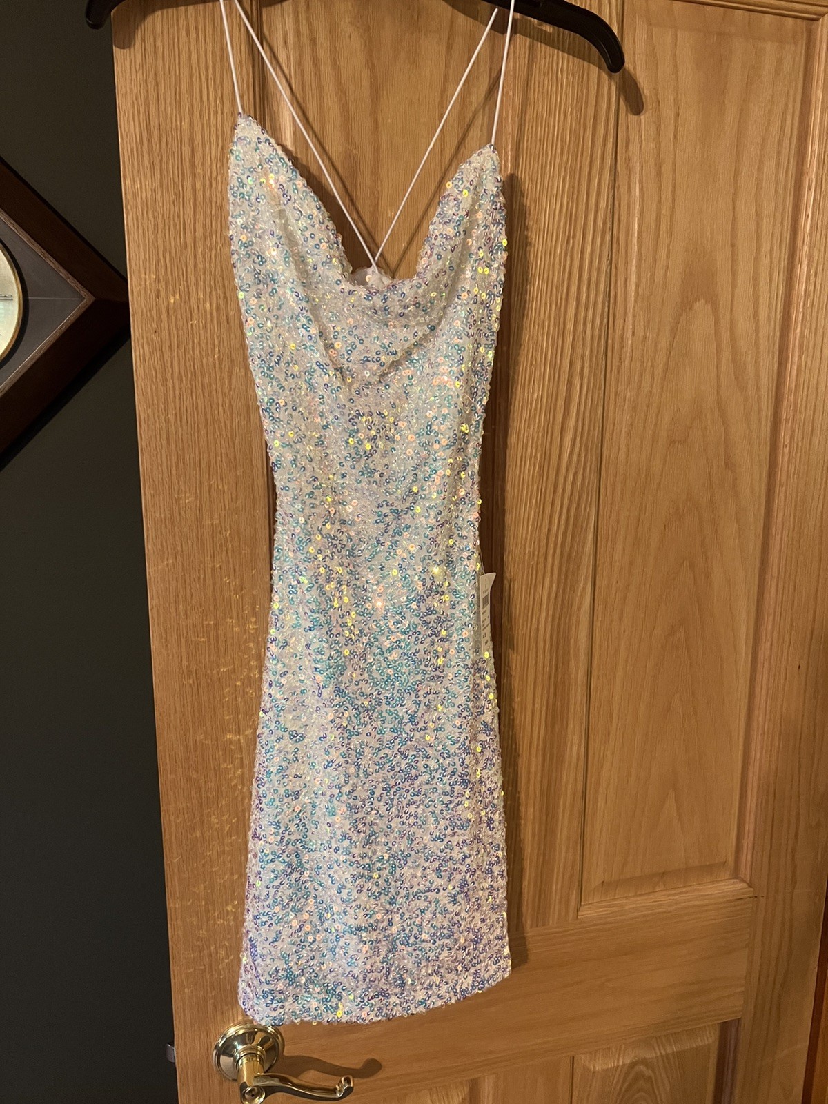 Windsor Allie Formal Sequin Open Back Mini Dress Sz Small white brand new