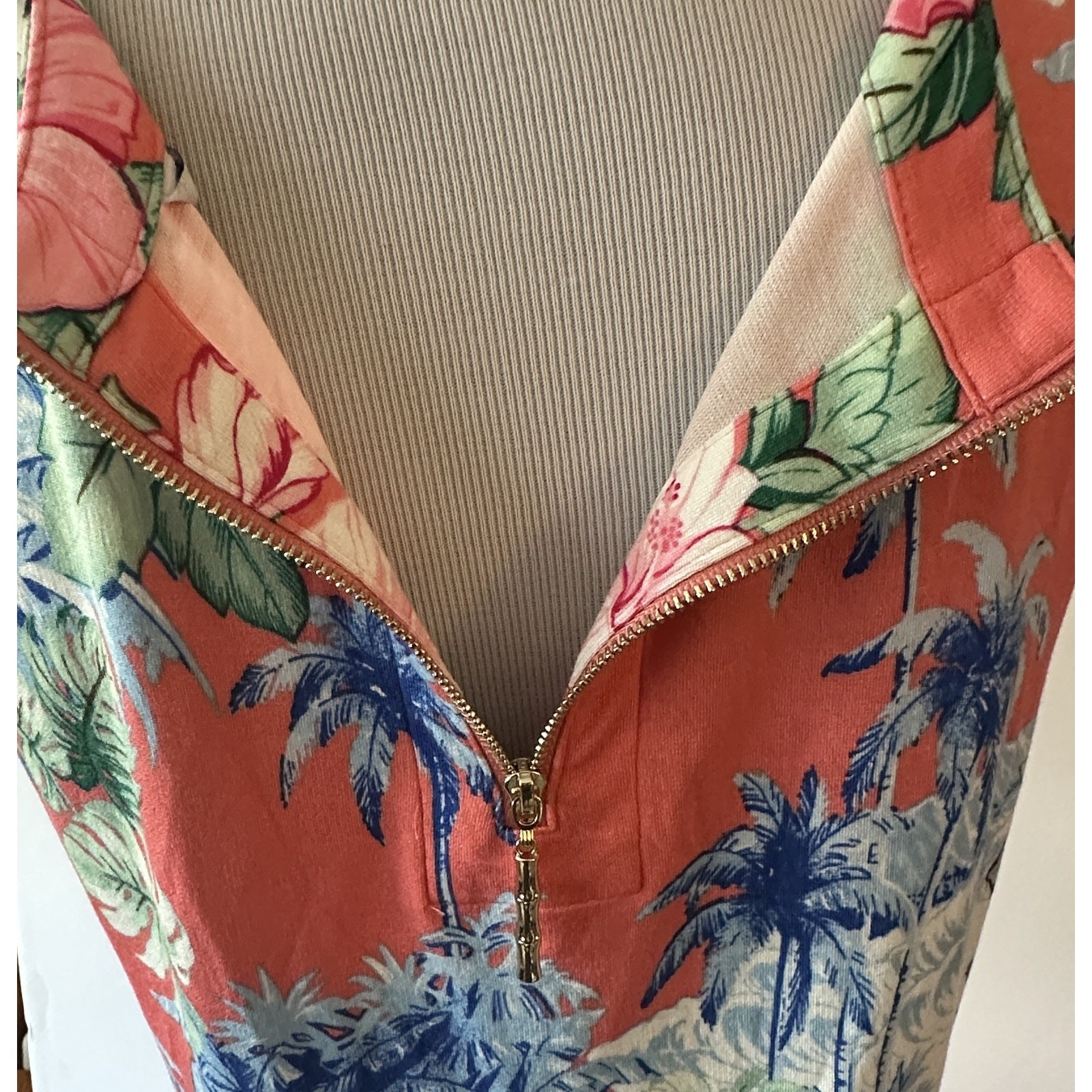Tommy Bahama Tropical Floral Dress Womens Medium Coral Blue Resortwear Vacation