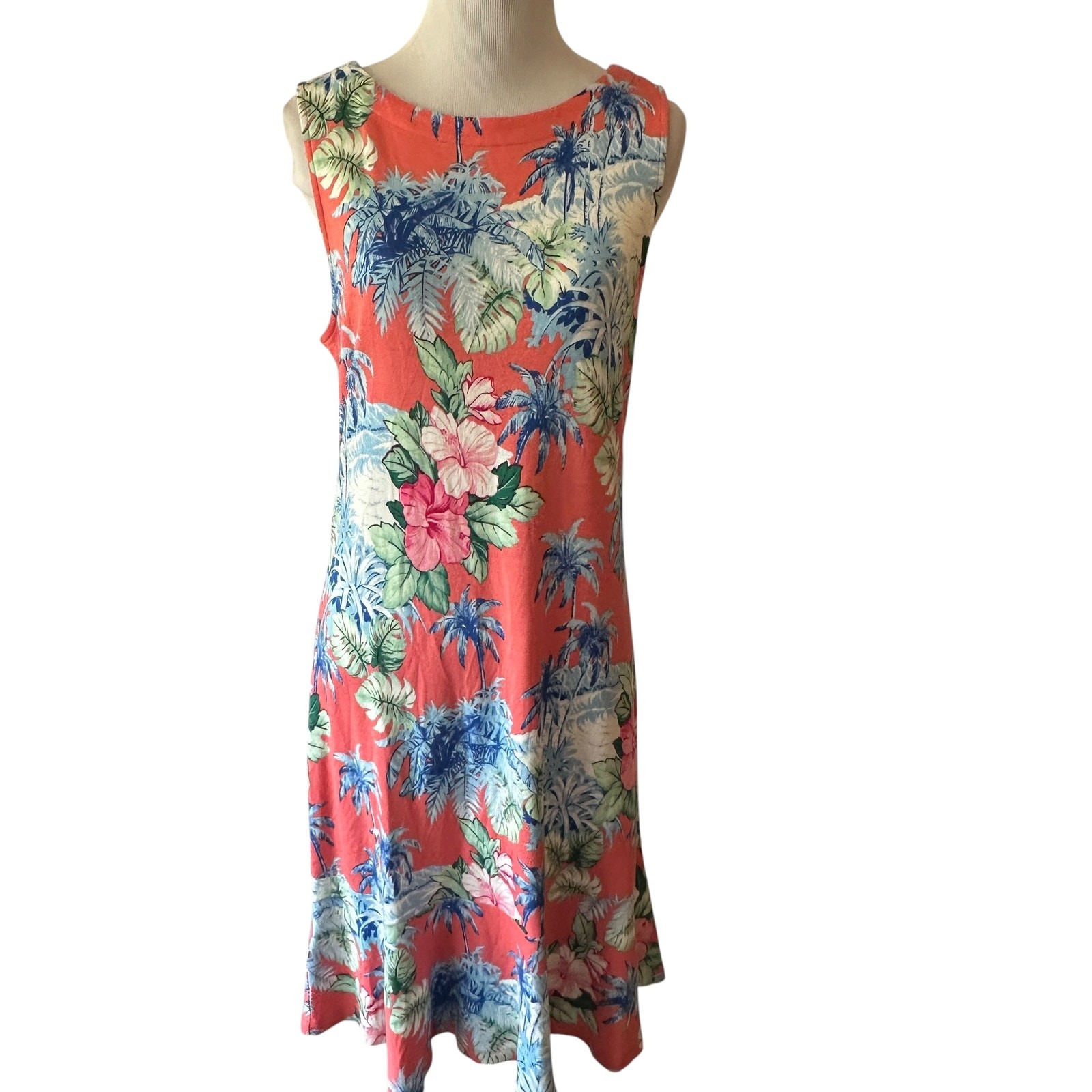 Tommy Bahama Tropical Floral Dress Womens Medium Coral Blue Resortwear Vacation