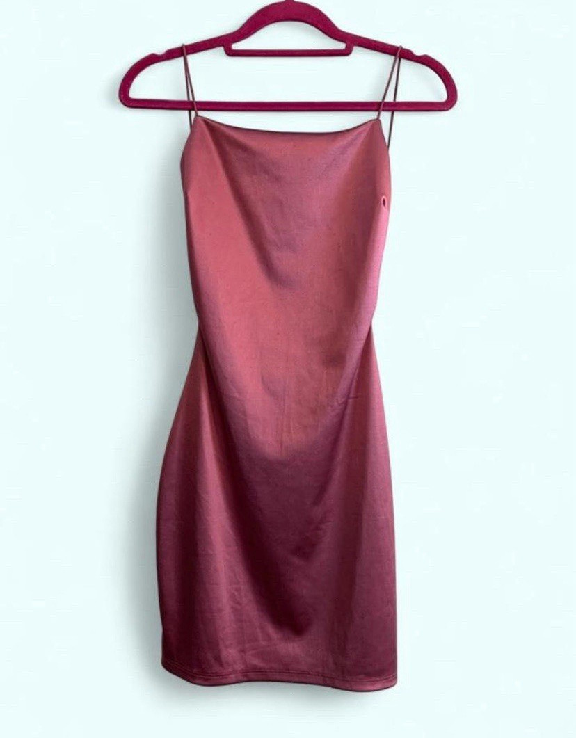 Vintage y2k Windsor xs Solid Satin Cowl Neck Spaghetti Strap Mini Dress