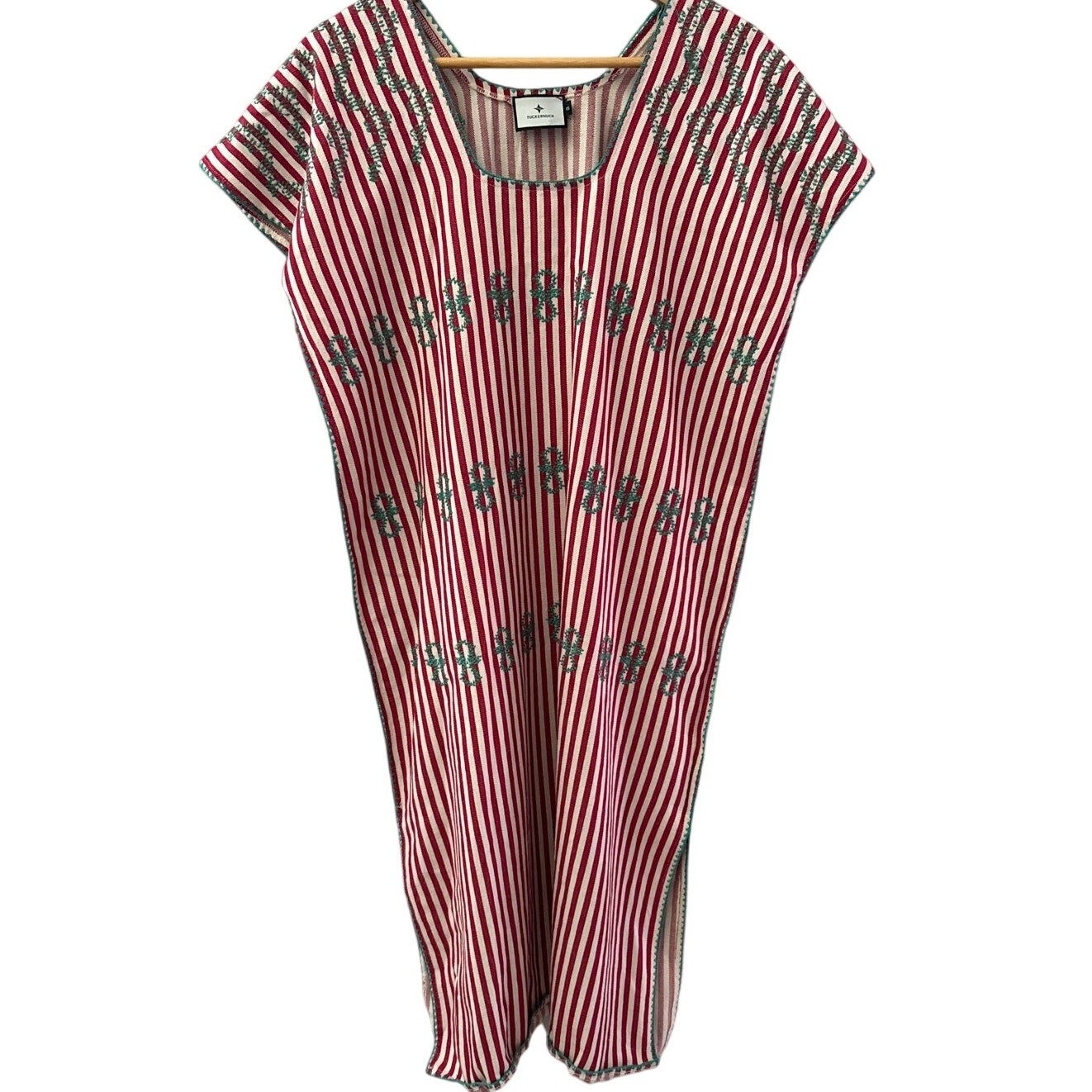 Tuckernuck Oversized Red Stripe Sullivan Embroidered Canvas Caftan Size XS