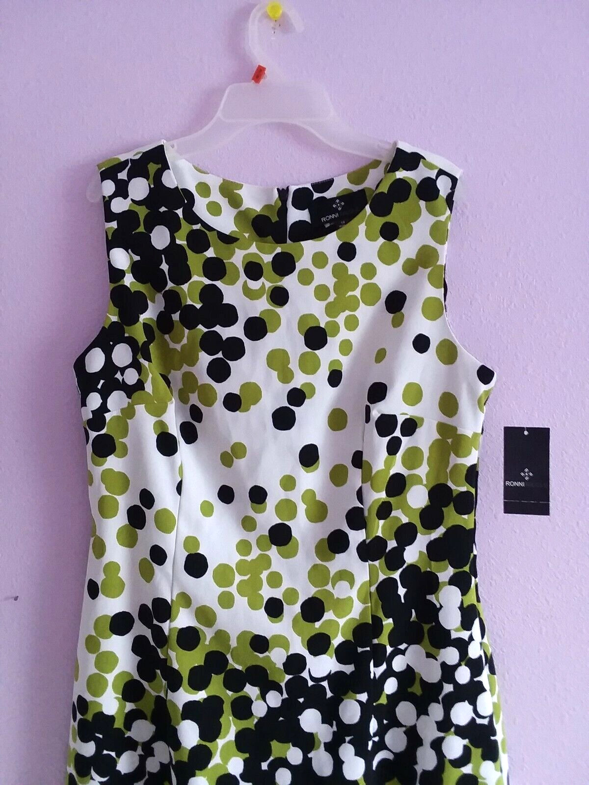 Sleeveless Dots Print Dress 10 Green Black White NWT