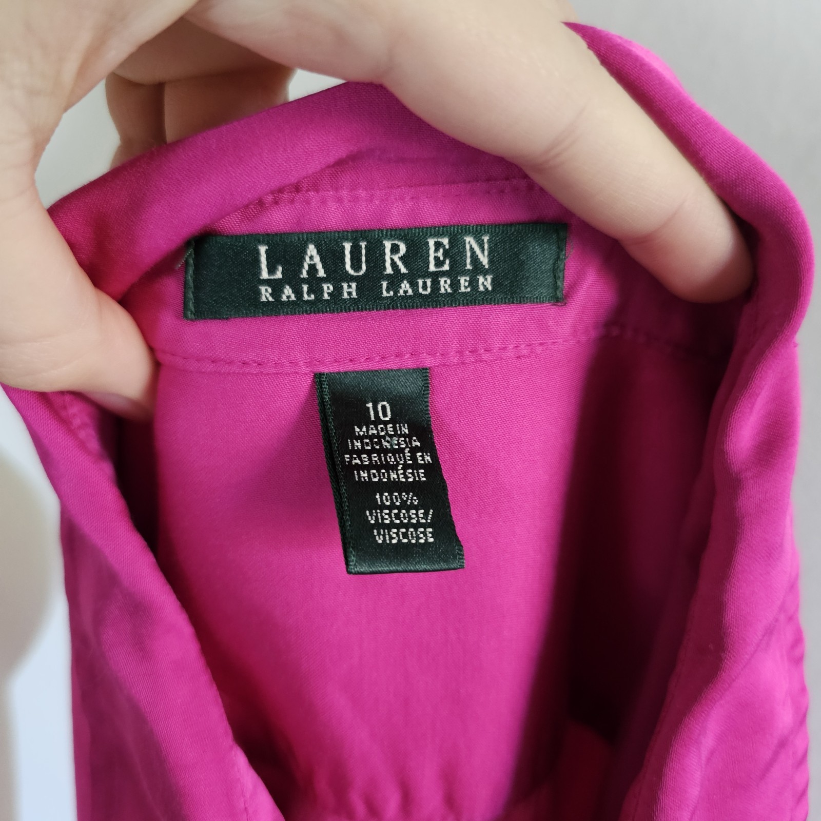 Ralph Lauren Vivid Pink Satin Button-down Long-sleeve Rounded Hem Dress Size 10
