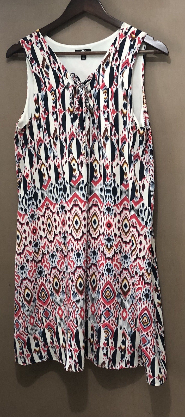 AI Dress Sz L Multi-print Red White Black Lined KTS1D26