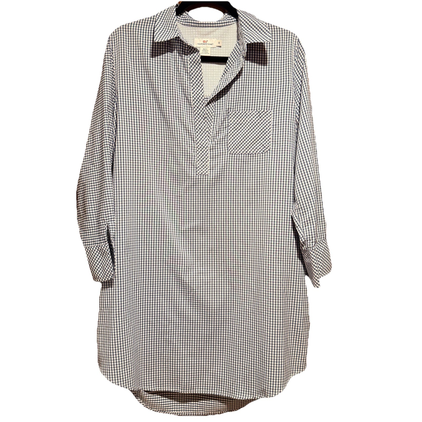 Vineyard Vines Performance Gingham Shirt Dress Navy Blue White Size 12