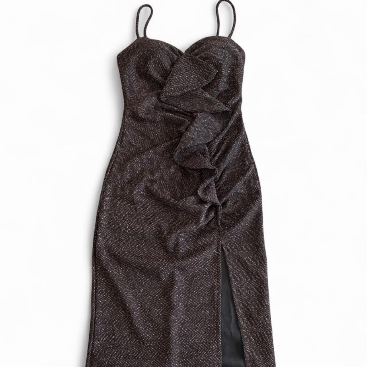 Haute Monde Black Ruffle Strappy Long Slip Dress Lined Straight Neck Size M