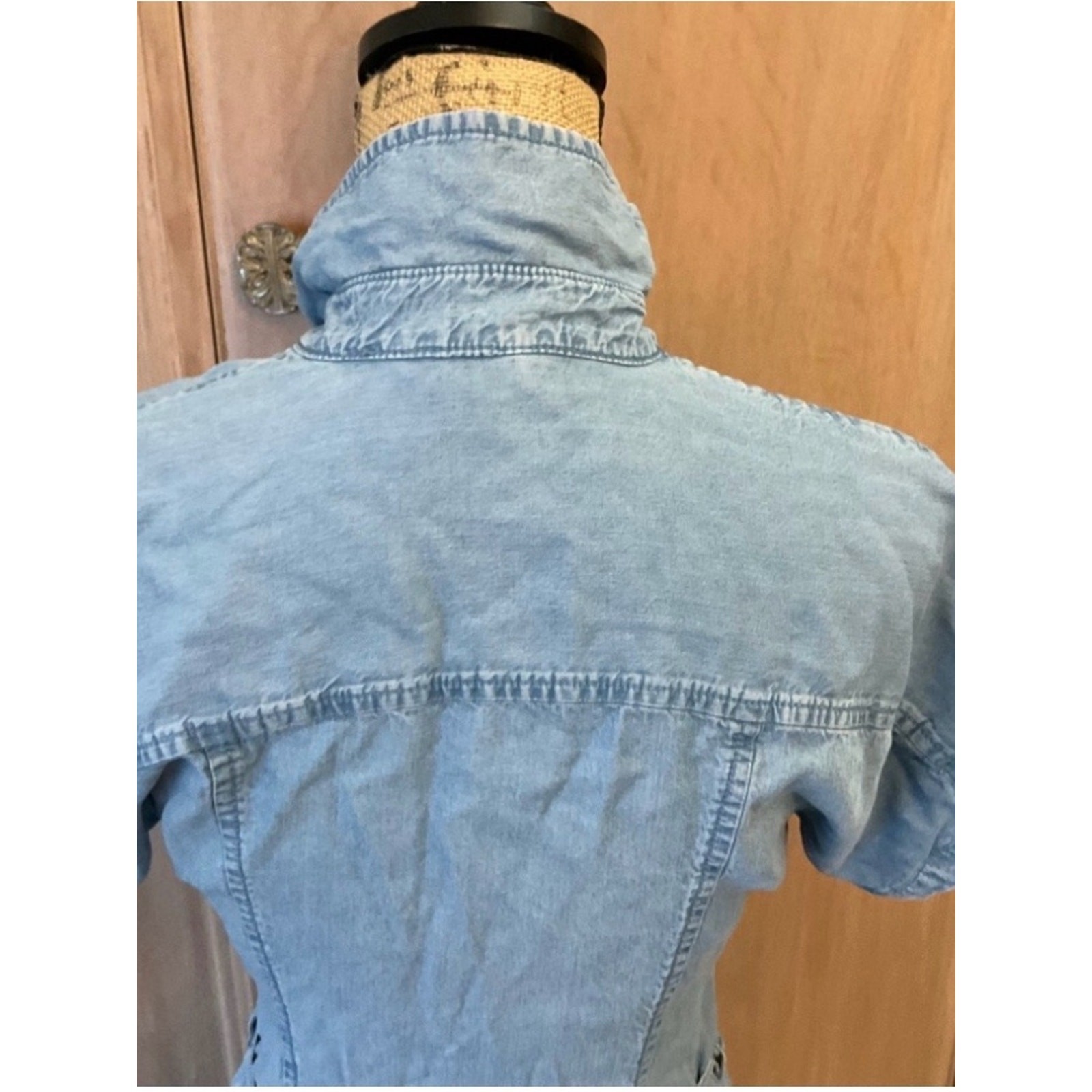 Guess Women’s Light Blue V-Neck Short Sleeve Chambray Mini Dress belt XS