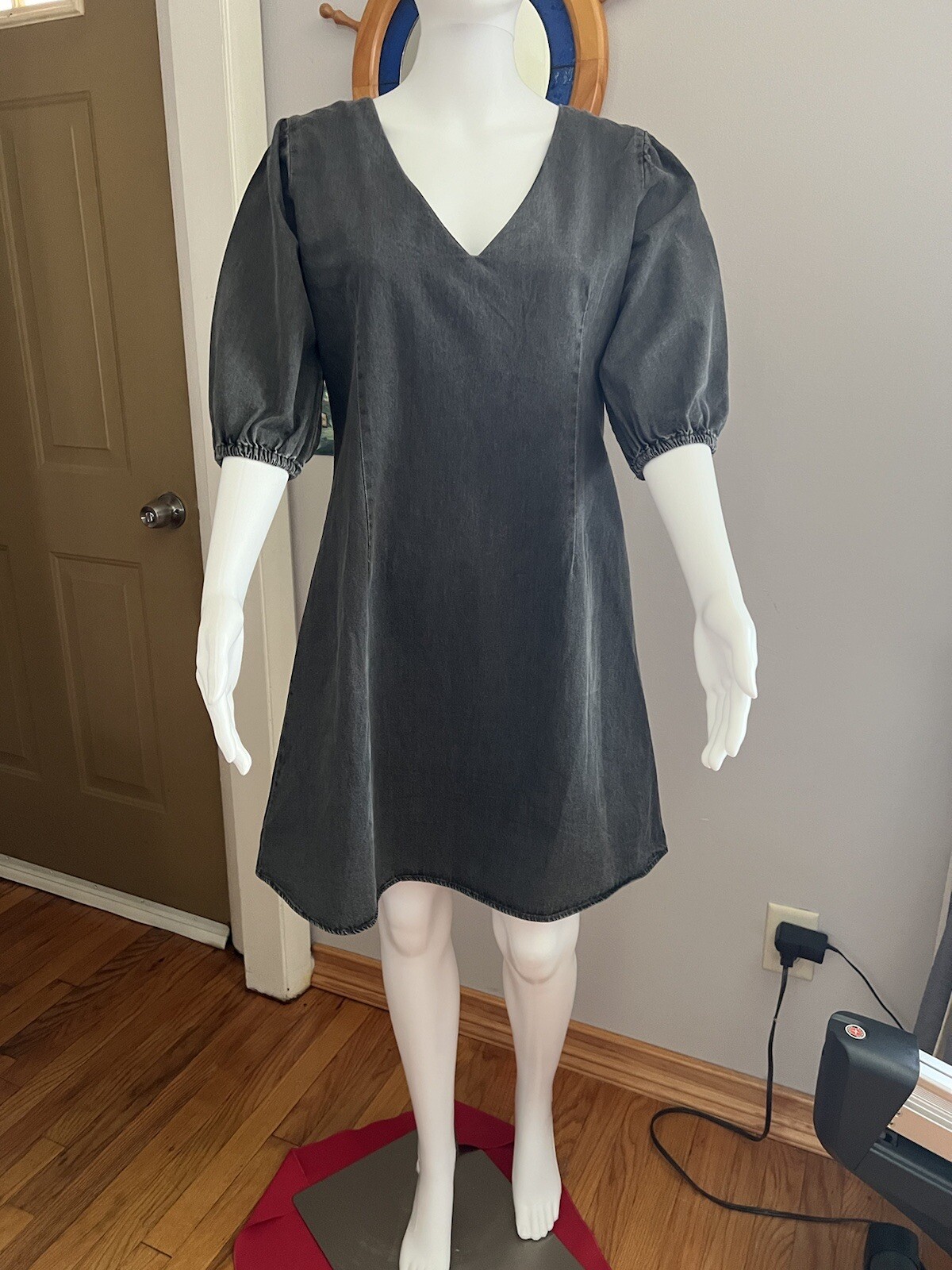 Charcoal Gray Denim Dress M 36 Inches Shoulder To Hem