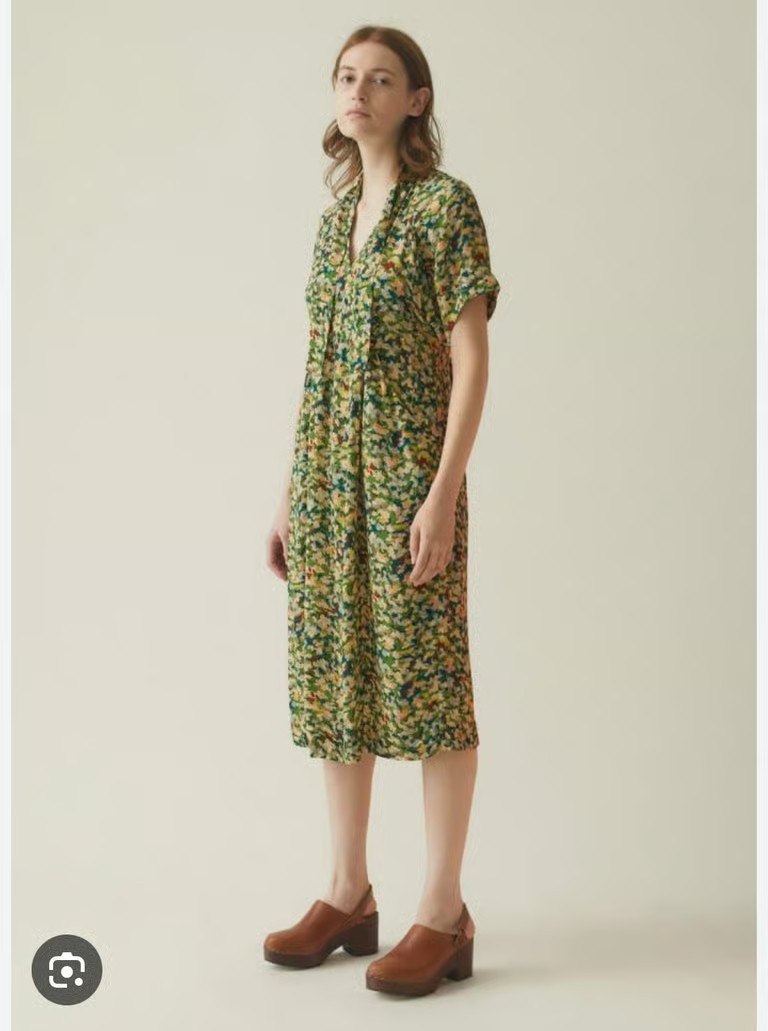 New Tags Toast UK Bryn Tie Neck Reflections Print Crepe Dress, XXS