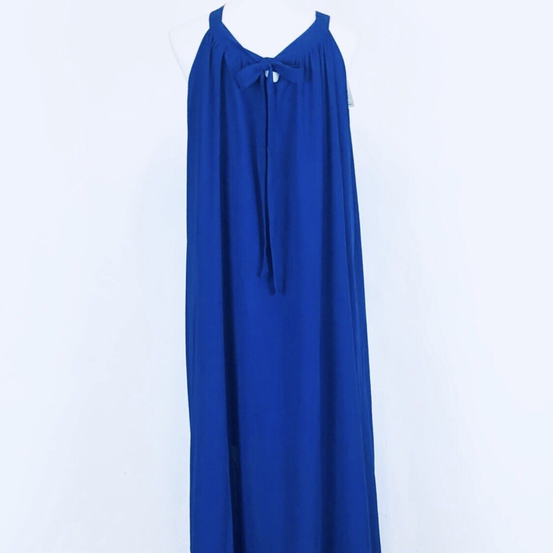 Royal Blue Sheer Chiffon Halter Dress Womens Small Sleeveless Sheath Back Tie