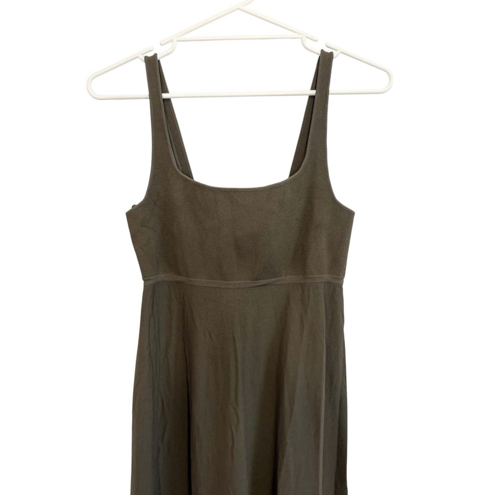 Scanlan Theodore Square Neck Midi Dress Size Large L Khaki Crepe Knit