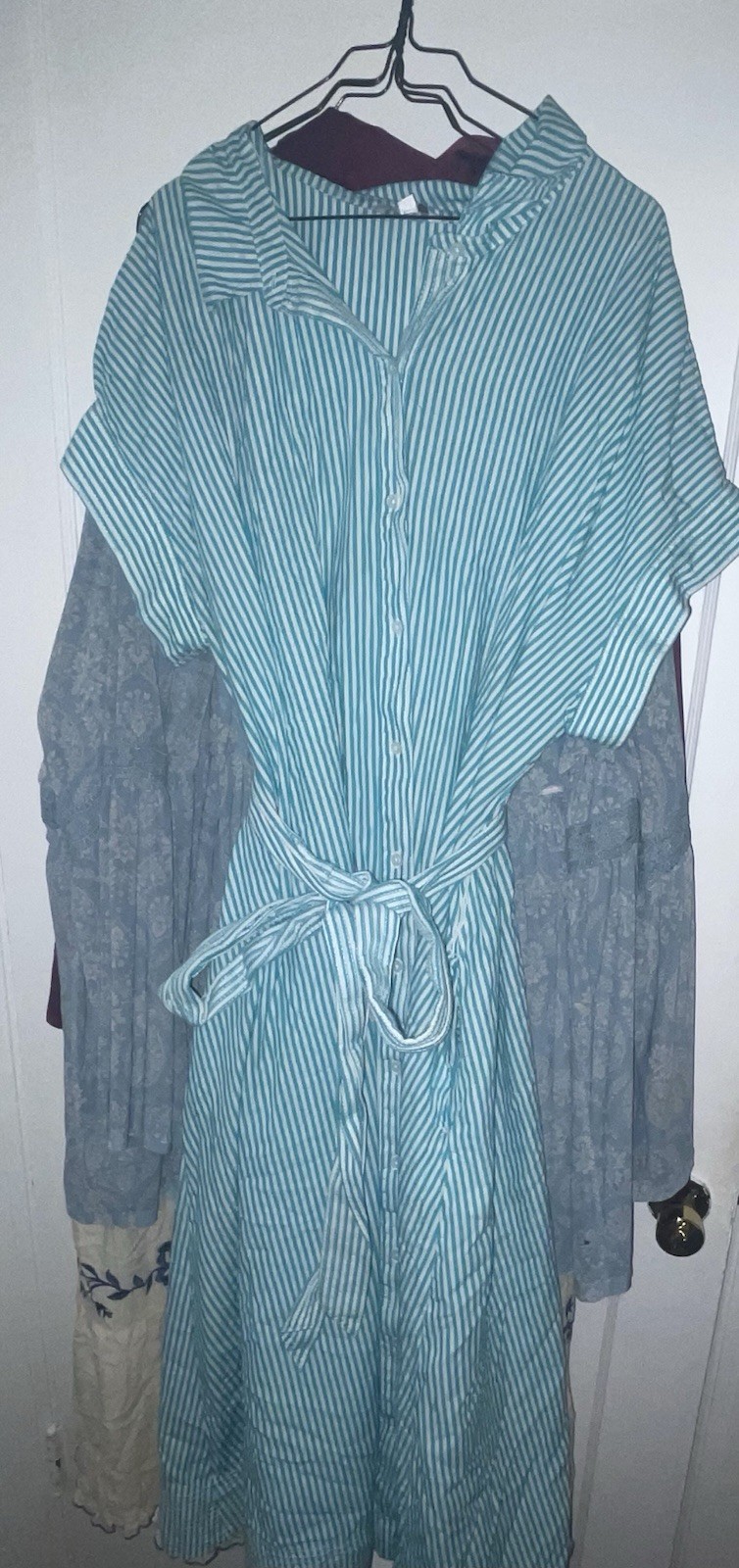 Crown & Ivy Blue/White Striped Collared Button Front Belted Shirt Dress 4X