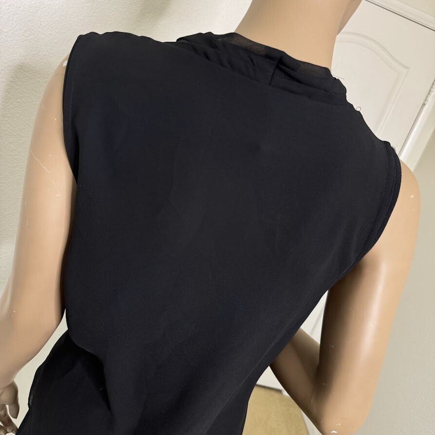 Robert Rodriguez Dress Medium Black Wrap Midi V-Neck Sleeveless Chiffon Overlay